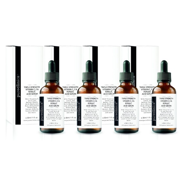 4 Bottles of Triple Strength Hyaluronic Acid Serum - 6% Potency - Double As Effective - Easy Absorbing Hyaluronic Acid with Extra Vitamins C & E, Resveratol and CoQ10-30 ml - Pureclinica - SKU:HASER30x4