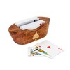 NKlaus Ship-shaped Mango Wood/Brass Playing Card Box, 17 x 7