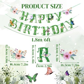 Paper Jazz Happy Birthday Banner,Spring Green Decorations,Hanging Garden Garland Butterfly Fairy Party Decorations, Green Wall Decor with Flower for Birthday Theme Party.