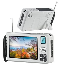 Ikiruhisi Portable TV, 1 Seg TV, 5 Inch Screen, 800 x 480 Pixels, Recording Function, FM/AM/Shortwave Radio Function, 4-Way Power Supply, Small TV, Portable, Solar, Hand Crank, USB Charging, LED