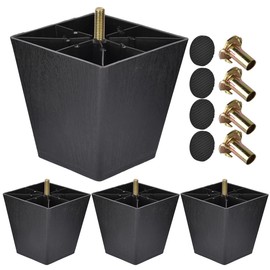 TCHOSUZ 4 inch / 10cm Plastic Furniture Legs, Pack of 4 Mid Century Modern Plastic Light Pyramid Wood Grain Replacement Feet with M8 Hanger Bolts & T-Nuts for Sofa Couch Bed Riser