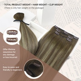 Sunny Hair Clip in Hair Extensions Remy Human Hair Extensions for Women Real Hair Clip in Extensions Double Weft Cool Brown Ombre Light Brown Balayage Blonde (12 inch-5pcs/80g, 14-24 inch-7pcs/120g)