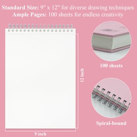 Sketch Book for Girls - 9"x12" Spiral Drawing Paper Pad, 100 Sheets (73lb/120gsm), Art Supplies for Adults, Kids Art Supplies, Stocking Stuffers for Girls, 1-Pack.