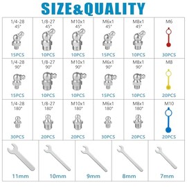 Surtido de 315 piezas de accesorios de grasa, SAE y métricas Zerk, accesorios de grasa rectos 45 a 90 grados con tapa de ajuste de grasa...