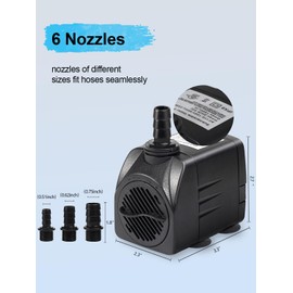 Fountain Pump, 400GPH Submersible Water Pump Outdoor, Ultra Quiet Water Fountain Pump With 6.5FT High Lift, 3 Nozzles for Fish Tank, Aquarium, Pond Waterfall, Hydroponics, 2 Pack