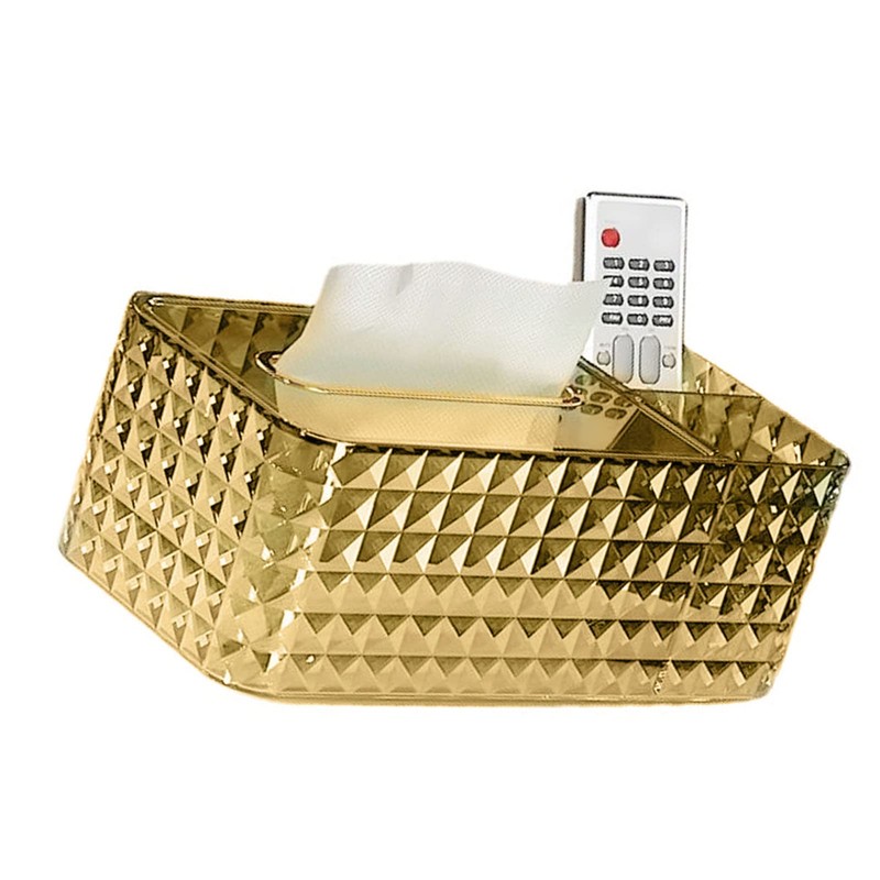 Paper Holder, Golden Diamond Tissue Box Holder with Transparent Rectangular