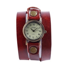 Genuine Leather Braided Strap Double Wrap Aound Watch for Women Vintage Bohemian Style Bronze Small 26mm Roman Number Dial Adjustable Wrap WatchBrown