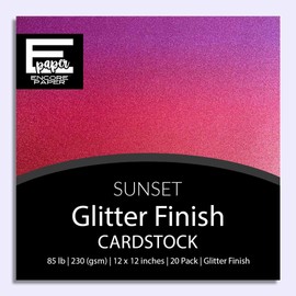 SUNSET Multi-Color Glitter Cardstock - 12x12 in, 20 Pack | Encore Paper Gradient Glitter from Purple to Yellow | No Shed Finish | 85 lb Cover (230 gsm)