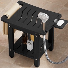 YEFU Shower Chair for Inside Shower: Slip-Resistant Waterproof No Maintenance 500 LBS Weight Capacity - Shower Bench/Stool with Shelf & Handle for Bathroom/Outdoor - Easy to Assemble for Adult/Black