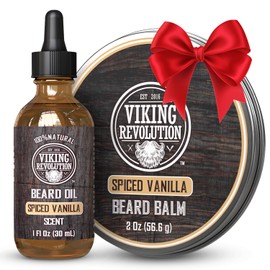 Viking Revolution Spiced Vanilla Beard Balm for Men (2oz) and Beard Oil (1 fl oz) Kit - With Argan and Jojoba Oils - Soften and Moisturize - Stocking Stuffers for Men