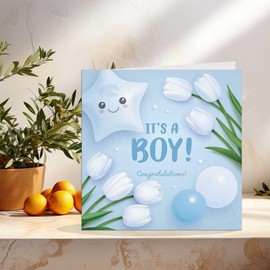 Congratulations New Baby Card - It's a Boy - Baby Shower Cards 145mm x 145mm