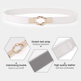 WERFORU Women Skinny Belt for Dresses Retro Stretch Waist Belt with Gold Buckle Set of 4,Black+Brown+White+Red