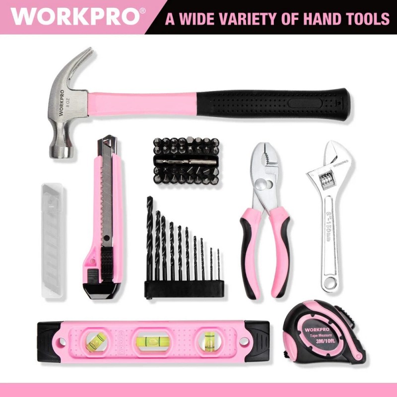 WORKPRO 12V Pink Cordless Drill Driver Set Home Tool 61PC