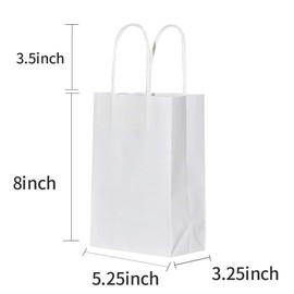 100 Pack Sturdy Small White Kraft Paper Bags with Handles Bulk, bagmad Gift Bags 5.25x3.25x8 inch, Craft Grocery Shopping Retail Party Favors Wedding Bags Sacks (White, 100pcs)