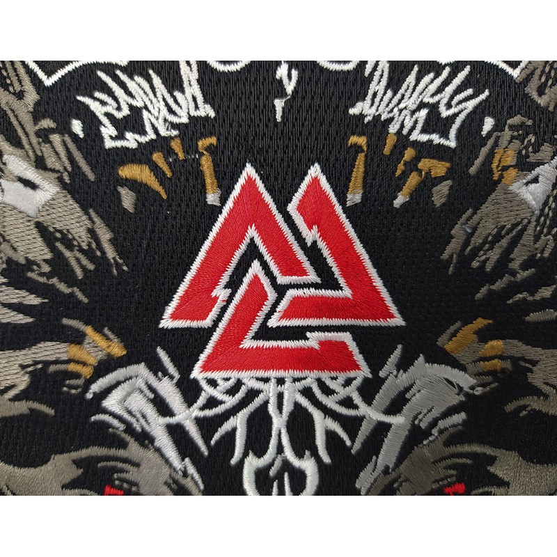 nuttui Viking Wolf with Odin Valknut Large Embroidered Motorcycle Jacket