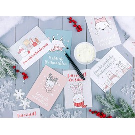 Set of 12 German-language Christmas cards, lovingly designed postcards for Christmas, greeting cards set, Christmas postcard set