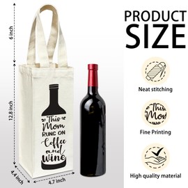 Wine Bottle Gift Bag - This Mom Runs On Coffee And Wine, Gifts Wine Bag for Mom, Wine Lovers Gifts For Women, Mom Gifts For Mother's Day, Wine Tasting Party Supplies 1pcs Washable Reusable /03
