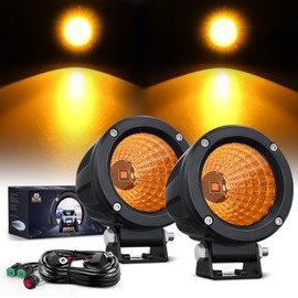 Nilight Amber Led Light Pods 2PCS 3" Flood Round Led Offroad Fog Light Built-in EMC Driving Lights Auxiliary Light w/18AWG DT Wiring Harness Kit for Motorcycle SUV ATV Truck Boat