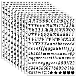 10 Sheets Small Letter Stickers - 0.5 Inch Handwritten Black Vinyl Self Adhesive Alphabet Number Stickers Stick on Letters for Arts Crafts Outdoor Sign Wall Mailbox Windows Doors Car Poster Board