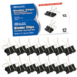 BAZIC Products Medium Binder Clips - Black Color Paper Clamps, Metal Binder Clips for Paper, Classroom Use and Office Essentials, 12/Pack, 1-Pack