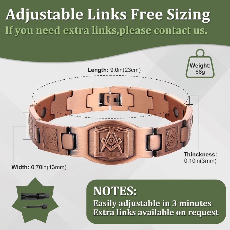 Copper Cross Bracelet for Men, Ultra Strength Magnetic Jewelry, Rice-Ear