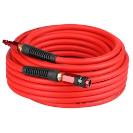 EADUTY Hybrid Air Hose 1/4 In. x 50 ft, Lightweight, Flexible, Durable Air Compressor Hose with Aluminum Universal Quick Coupler and Industrial Plug, Red