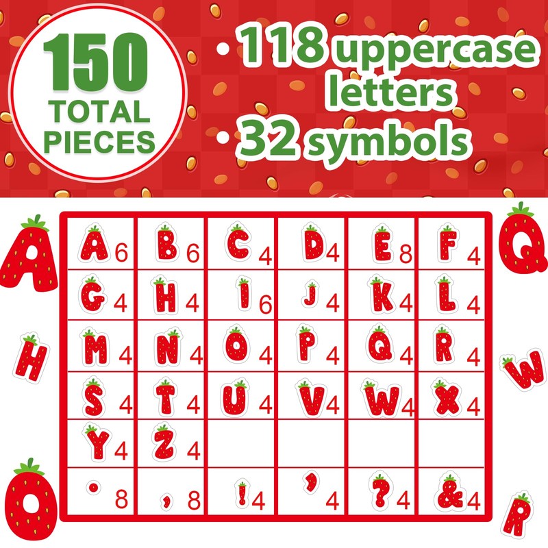 150 PCS Large 6" Bulletin Board Letters Set, Strawberry Classroom