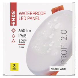 EMOS LED Panel Recessed Light 7.5 W, Extra Flat 650 lm Round Recessed Spotlight, Neutral White 4000 K, IP65 Waterproof for Wet Rooms or Outdoors, Colour White, Diameter 10 cm, Frameless