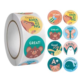 Rollo 500 pcs etiquetas, calcamonías, pegatinas, stickers Felicidades Felicitación 2.5 cms (1 pulg), 8 Diseños de Etiquetas Adhesivas para Maestras, Niños, Decoración, Fiestas, etc.