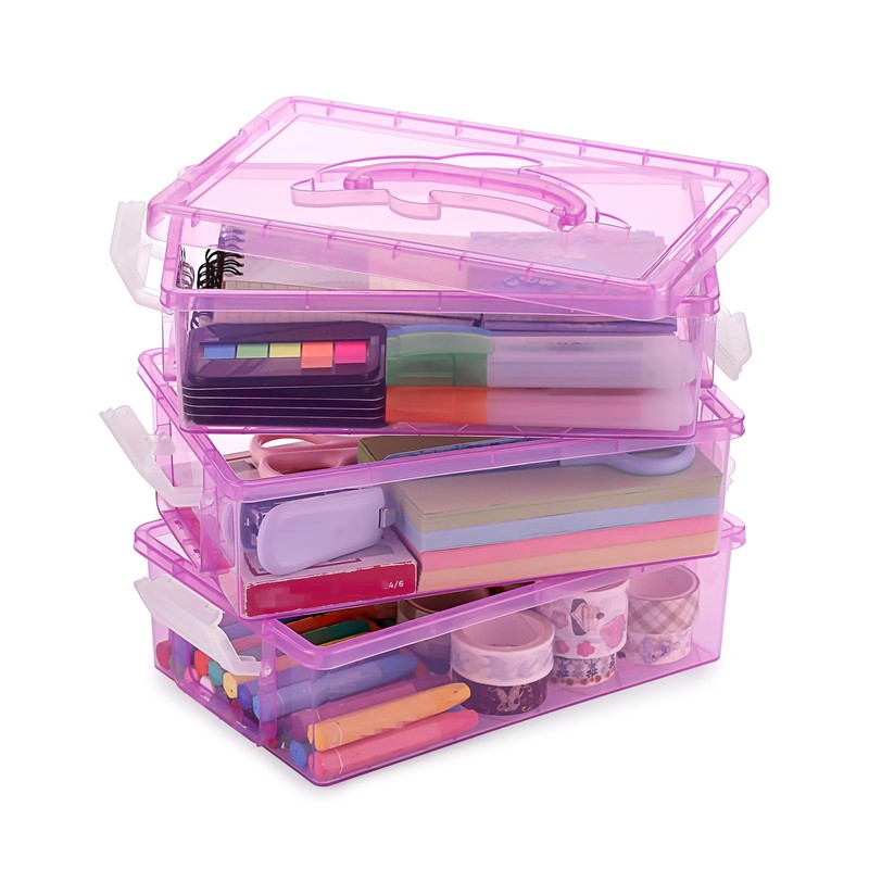 BTSKY 3 Layers Cute Dolphin Clear Plastic Pencil Box- Multipurpose