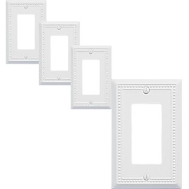OKAWYC Single Decorator Light Switch Cover Belaire Beaded Metal Wall Plate, 4-Pack White 1 Gang Single Rocker, for Receptacle Dimmer Switch Cover GFCI Outlet Decorative Wallplate, Durable