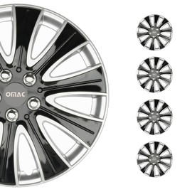 OMAC Black & Silver Hub Caps 16 Inch Set of 4, Tapas para Rines 16, Premium Wheel Covers 16 Inch, R16 Rim Cover Set, Snap On Durable Car Replacement Exterior Accessories