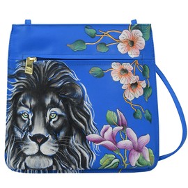 Anuschka Women’s Original Hand-Painted Genuine Leather Slim Crossbody with Front Zip - Sapphire King