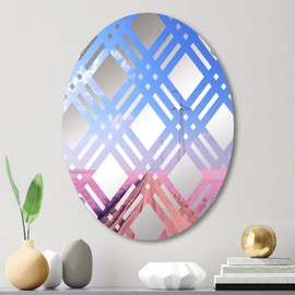 Lavender Links in Minimalist Power Lines - Power Lines Plaid Architecture - 24x36 Inches - Oval Decorative Wall Mirror For Bathroom, Bedroom, Entryway, Living Room, Vanity Room and Modern Décor
