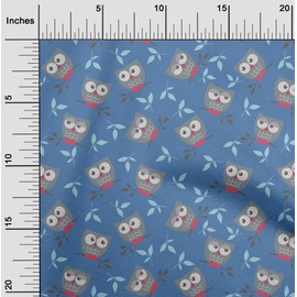 oneOone Velvet Blue Fabric Owl Quilting Supplies Print Sewing Fabric by The Meter 58 Inch Wide