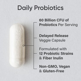 Sports Research Sports Research Daily Probiotics with Prebiotics, 60 Billion CFU - Vegan Capsules for Gut Health & Digestive Support, Probiotics for Women & Men - Non-GMO Verified & Gluten Free - 30 Count