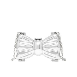 COOLOYA Women's Bow Acrylic Clutch Purses Mini Metallic Handbag Evening Wedding Party Crossbody Bag With Chain, Silver, One Size, Soft