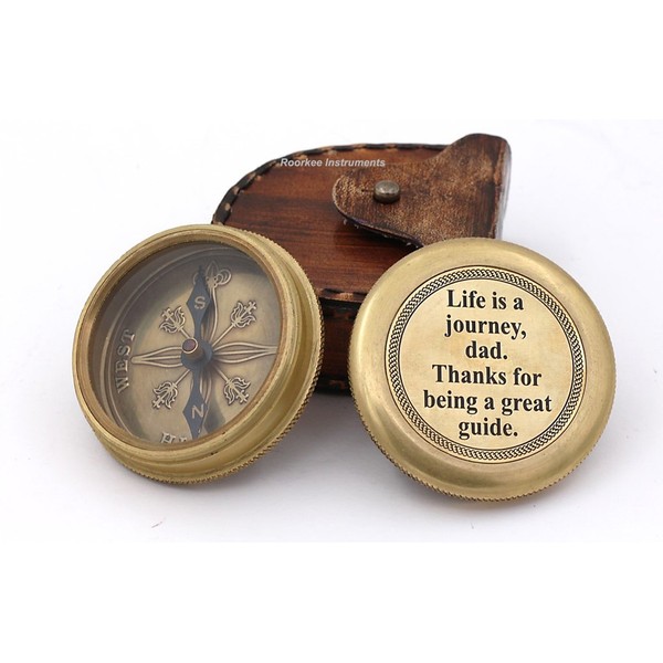 RII Pocket Brass Compass, Nautical Navy Compass for Camping, Travelling, Hiking, Boating, Gift Compass for Father's Day, Birthday, Anniversary, Retirement, to Dad with Imprinted Leather Case