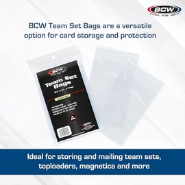 BCW Resealable Team Set Bags – 100 Count | Holds 35 Loose Cards or 5 Standard 35pt Toploaders | Fits Magnetics up to 108pt | Acid-Free Team Bags for Trading Cards & Shipping