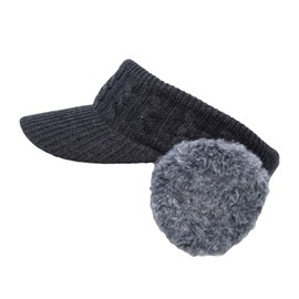 Whimoons JDV1300 Women's Winter Fluffy Knit Sun Visor with Ear Pads for Winter, charcoal