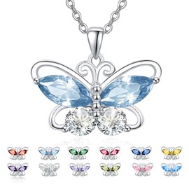 Dreamboat Butterfly Aquamarine Pendant Necklace for Women 925 Sterling Silver March Birthstone Necklaces Cubic Zirconia Jewelry Birthday Wedding Gifts for Butterflys Lovers