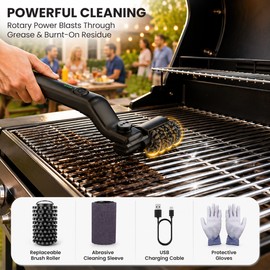 Electric Grill Brush for Outdoor BBQ Cleaning – 3-Speed Rotary Scrubber with Stainless Steel Brush Head