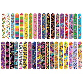 VANANA 36 PCs Slap Wrist Bands with 36 Designs Pattern Colorful Skates, Mexico and 80's Music Theme Party Favours Pack