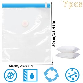 Vacuum Bags for Clothes, Small, Pack of 7, 60 x 80 cm, Vacuum Clothes Bag, Vacuum Space-Saver, Reusable Compression Bags for Clothing, Clothing, Travel, Duvets