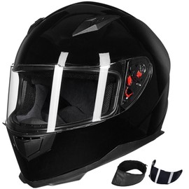 ILM Full Face Motorcycle Street Bike Helmet with Removable Winter Neck Scarf + 2 Visors DOT Model ILM-313 (M, Gloss Black)