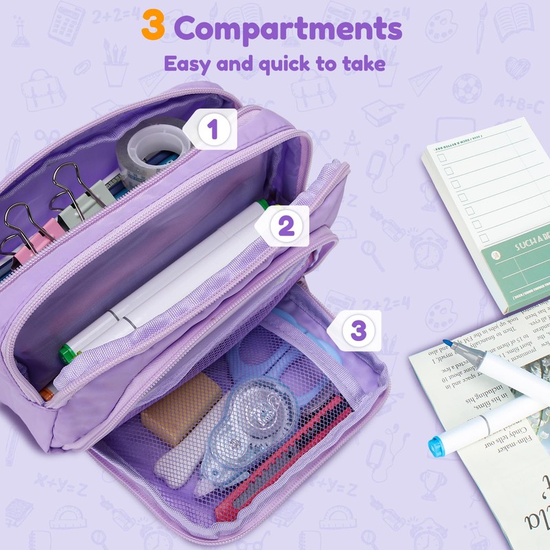 Euqvunn Pencil Case, Large Capacity Pen Case with 3 Compartments,