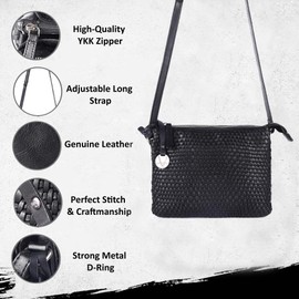 VILENCA HOLLAND Genuine Leather Crossbody Sling Bags for Women, Bags for Women Trendy Casual Office Bag with Adjustable Strap (VL-513-BLACK)