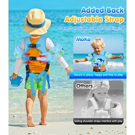 MoKo Toddler Swim Vest for 15-20-30 pounds, Boys Girls Swim Puddle Arm Floaties Cartoon Swimming Water Wings with Crotch Strap, Pool Floats Jacket Sleeves Arm Band for Toddler, Blue Shark