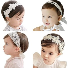 Diadema de Encaje Suave con Nudo de Lazo, 4 Pcs Cintas para Niñas, Diadema Niña, Diadema de Encaje