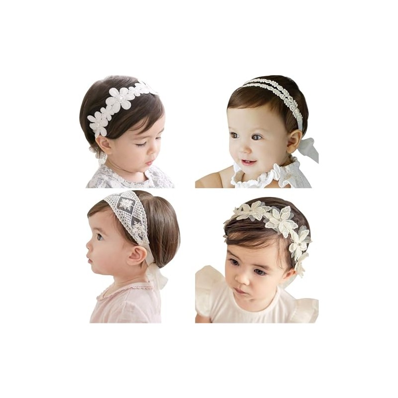 Diadema de Encaje Suave con Nudo de Lazo, 4 Pcs
